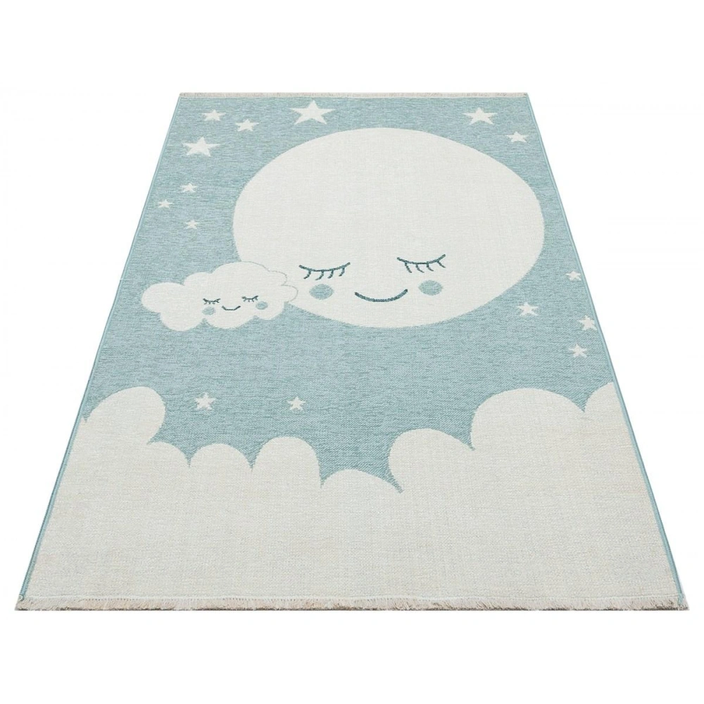 Eko Halı Noa Baby NB 02 Blue Yıkanabilir Çift Taraflı Yumuşak Dokulu İnce Çocuk-Bebek Odası Halısı