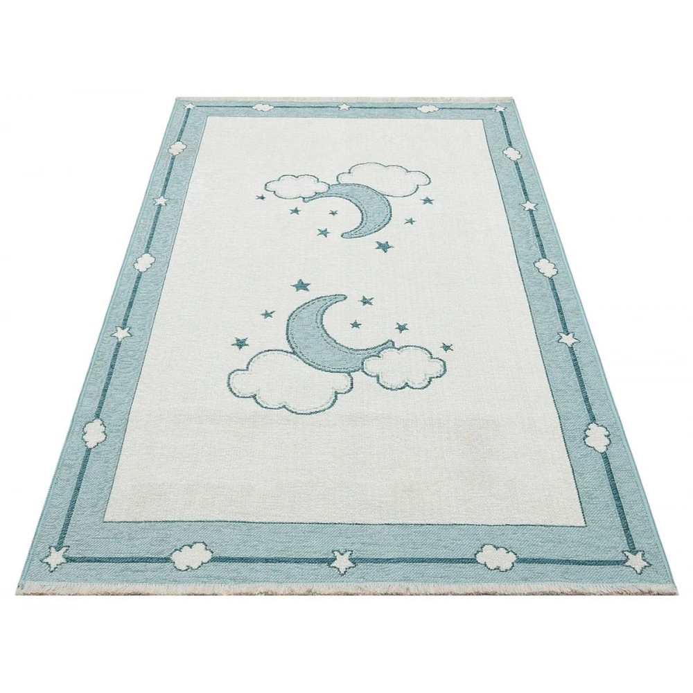 Eko Halı Noa Baby NB 01 Blue Yıkanabilir Çift Taraflı Yumuşak Dokulu İnce Çocuk-Bebek Odası Halısı