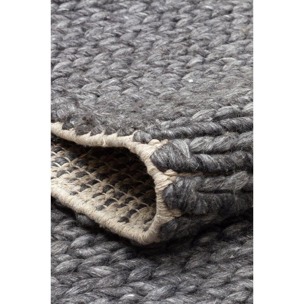 Eko Halı Jade Basketweave Antrasit Naturel Kazak Örgü Desenli El Dokuma Örgü Kilim