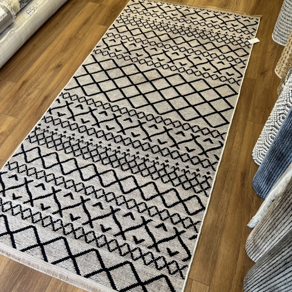 Hoom Rugs Retro 6201 V Vizon Modern Desenli Yıkanabilir Dokuma Kilim