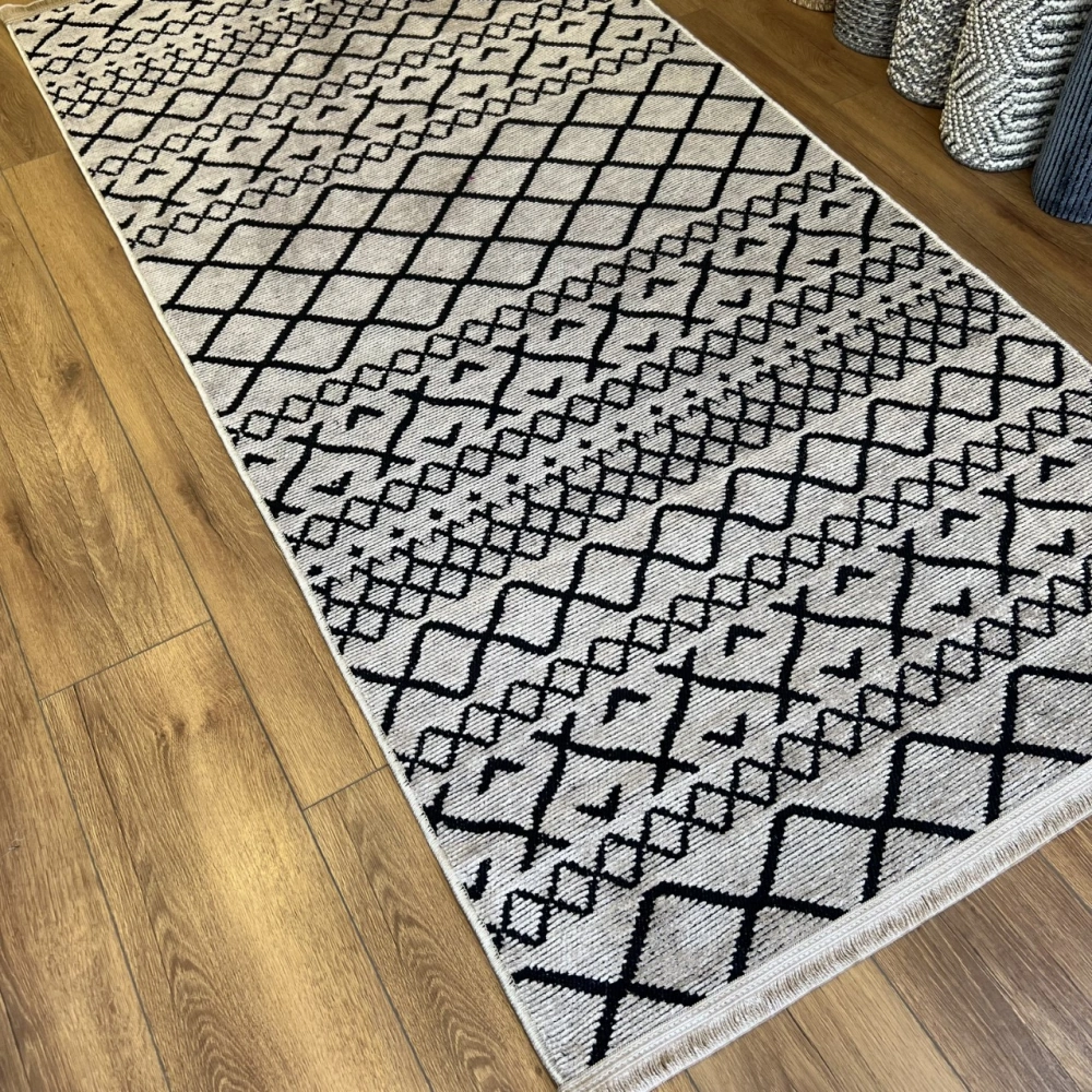 Hoom Rugs Retro 6201 V Vizon Modern Desenli Yıkanabilir Dokuma Kilim