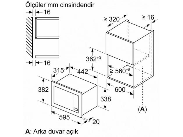 Bosch BEL623MD3 20 lt Ankastre Mikrodalga Fırın Gri