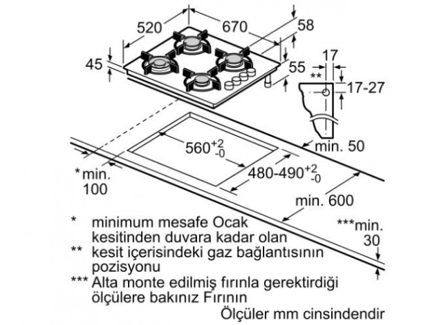 Bosch POP7C2O12O Gazlı Ocak