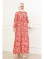 Çiçek Desenli Önü Bağlamalı Elbise / Kırmızı