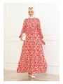 Çiçek Desenli Önü Bağlamalı Elbise / Kırmızı