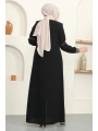 Nakışlı Ribanalı Tesettür Ferace - Siyah