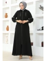 İthal Petek Kapüşonlu Ferace -Siyah