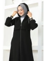 İthal Petek Kapüşonlu Ferace -Siyah