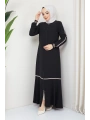 Siyah Kol Ribanalı Şeritli Medine Ipeği Ferace