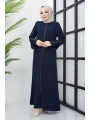 Büyük Beden Taş Detaylı Lacivert Ferace SS2030