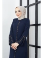 Büyük Beden Taş Detaylı Lacivert Ferace SS2030