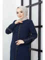 Büyük Beden Taş Detaylı Lacivert Ferace SS2030