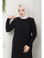 Ön ve Kol Taş Detaylı Büyük Beden Ferace