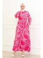Çizgi Desenli Viskon Elbise - Pembe