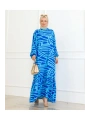 Viskon Çizgi Desenli Elbise - Mavi