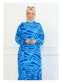 Viskon Çizgi Desenli Elbise - Mavi