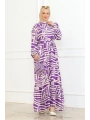 Viskon Çizgi Desenli Elbise - Mor
