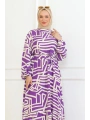 Viskon Çizgi Desenli Elbise - Mor