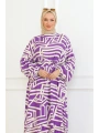 Viskon Çizgi Desenli Elbise - Mor