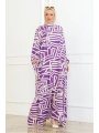 Viskon Çizgi Desenli Elbise - Mor