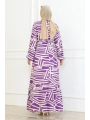 Viskon Çizgi Desenli Elbise - Mor