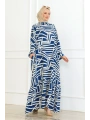 Viskon Çizgi Desenli Elbise - İndigo