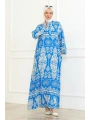 Desenli Viskon Elbise - Mavi