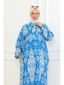Desenli Viskon Elbise - Mavi