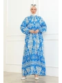 Desenli Viskon Elbise - Mavi
