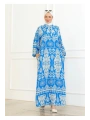 Desenli Viskon Elbise - Mavi