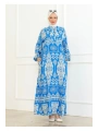 Desenli Viskon Elbise - Mavi