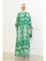 Desenli Viskon Elbise - Yeşil