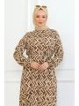 Çizgi Desenli Elbise - Taba