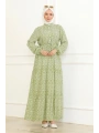 Çiçek Desenli Viskon Elbise - Yeşil