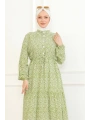 Çiçek Desenli Viskon Elbise - Yeşil