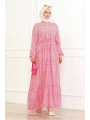 Çiçek Desenli Viskon Elbise - Pembe