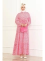 Çiçek Desenli Viskon Elbise - Pembe