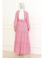 Çiçek Desenli Viskon Elbise - Pembe