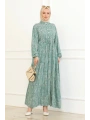 Desenli Viskon Elbise - Yeşil