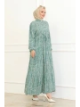 Desenli Viskon Elbise - Yeşil