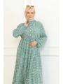 Desenli Viskon Elbise - Yeşil