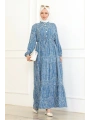 Desenli Viskon Elbise - Mavi