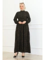 Desenli Viskon Elbise - Siyah/Hardal
