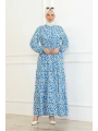 Çiçek Desenli Önü Bağlamalı Elbise / Mavi