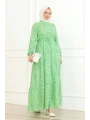 Papatya Desenli Viskon Elbise - Yeşil
