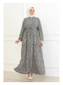 Papatya Desenli Viskon Elbise - Gri