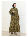 Çiçek Desenli Bağlamalı Viskon Elbise - Sarı