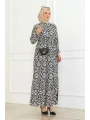 Viskon Elbise Bağlamalı - Siyah/Beyaz