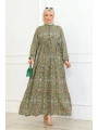 Otantik Desen Viskon Elbise - Yeşil