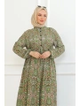 Otantik Desen Viskon Elbise - Yeşil